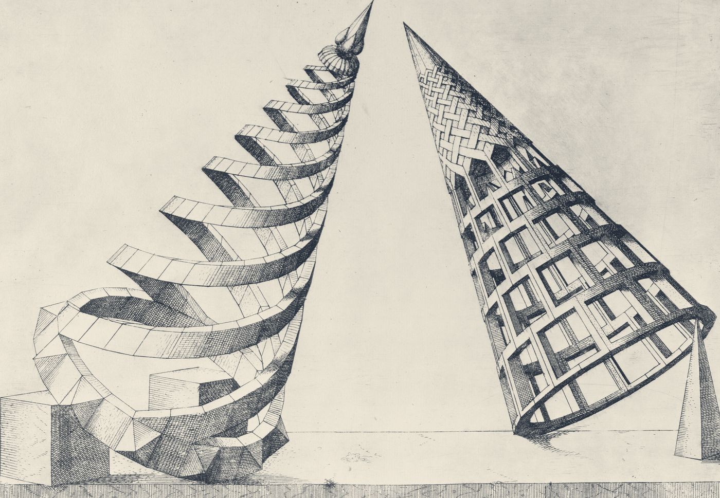 Engraved perspective study of two cones, Jamnitzer, 1568