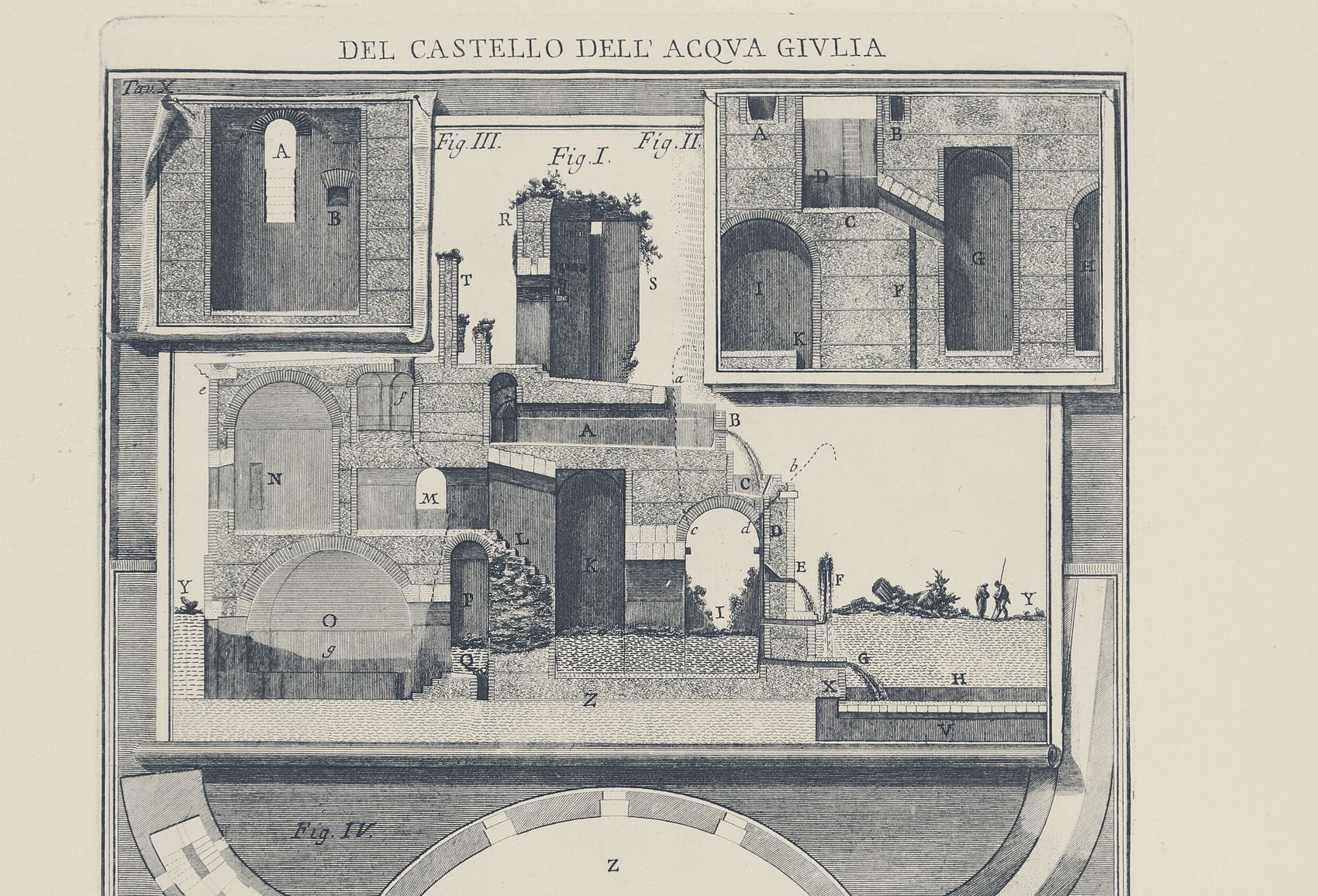 Engraved plan and section of a structure, Piranesi, 1761